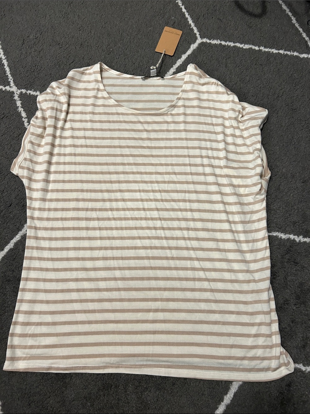 NWT Green Envelope Cream & Tan Striped Short Sleeve Scoop Tee